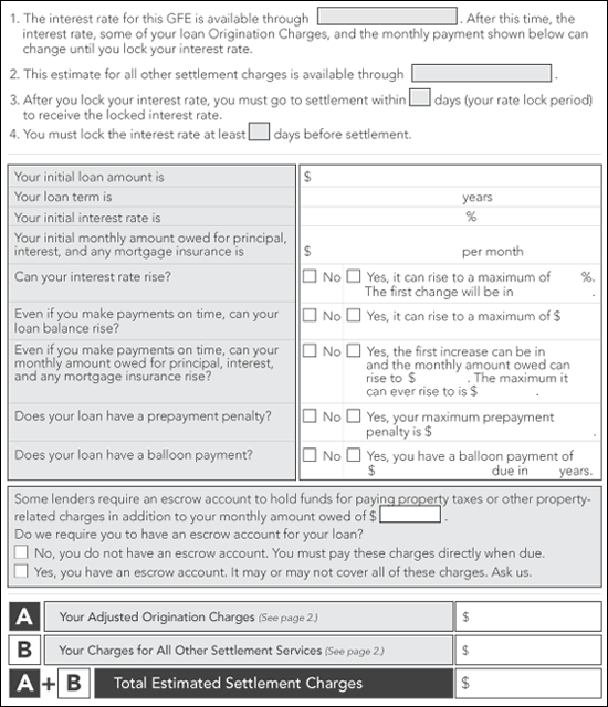 Good Faith Estimate - Page 1 Excerpt