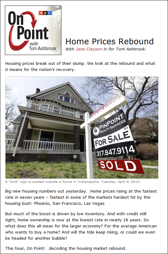 NPR: Home Prices Rebound
