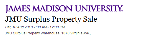 JMU Surplus Sale