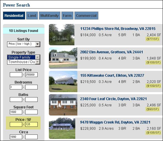 Search by Price Per SF!